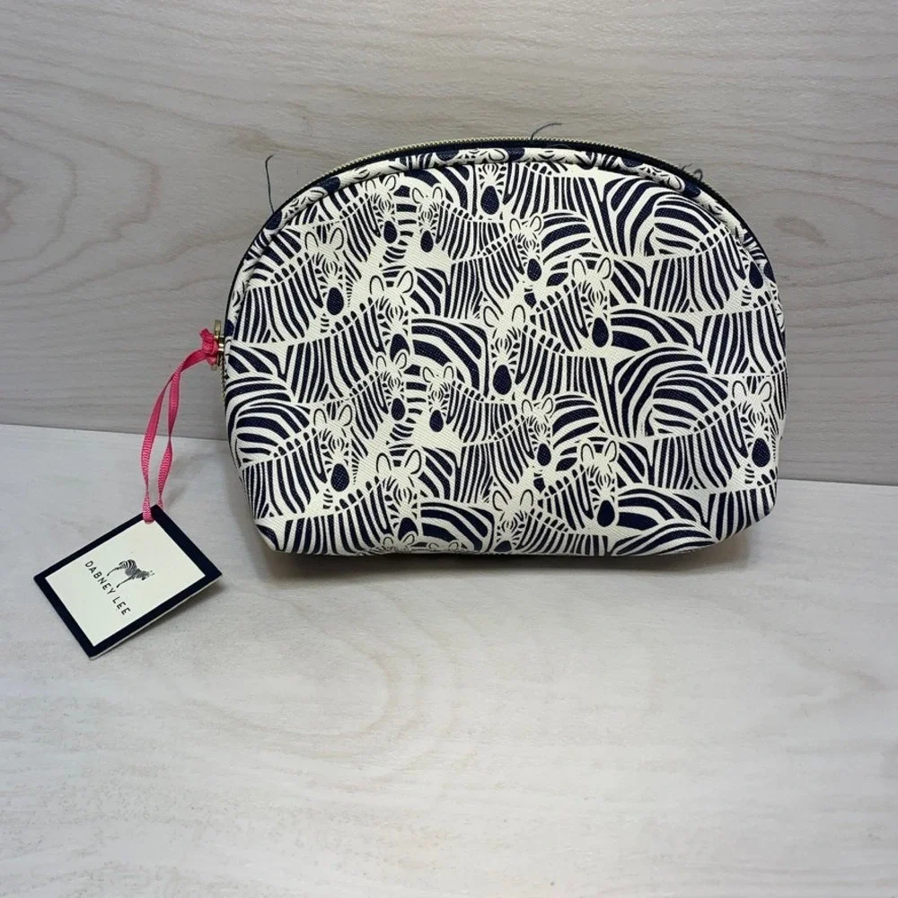 Dabney Lee Womens OS Cosmetic Bag Zebra Print‎ Navy Blue Travel Makeup Pouch NWT
